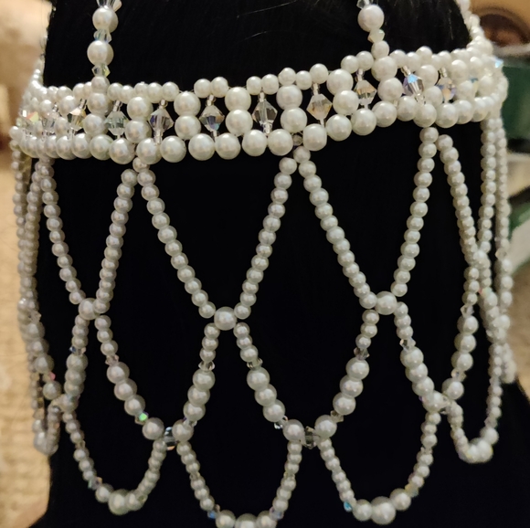 Beaded Bridal Head Piece, White pearls and clear Crystals. New. Custom-made. - Picture 4 of 4